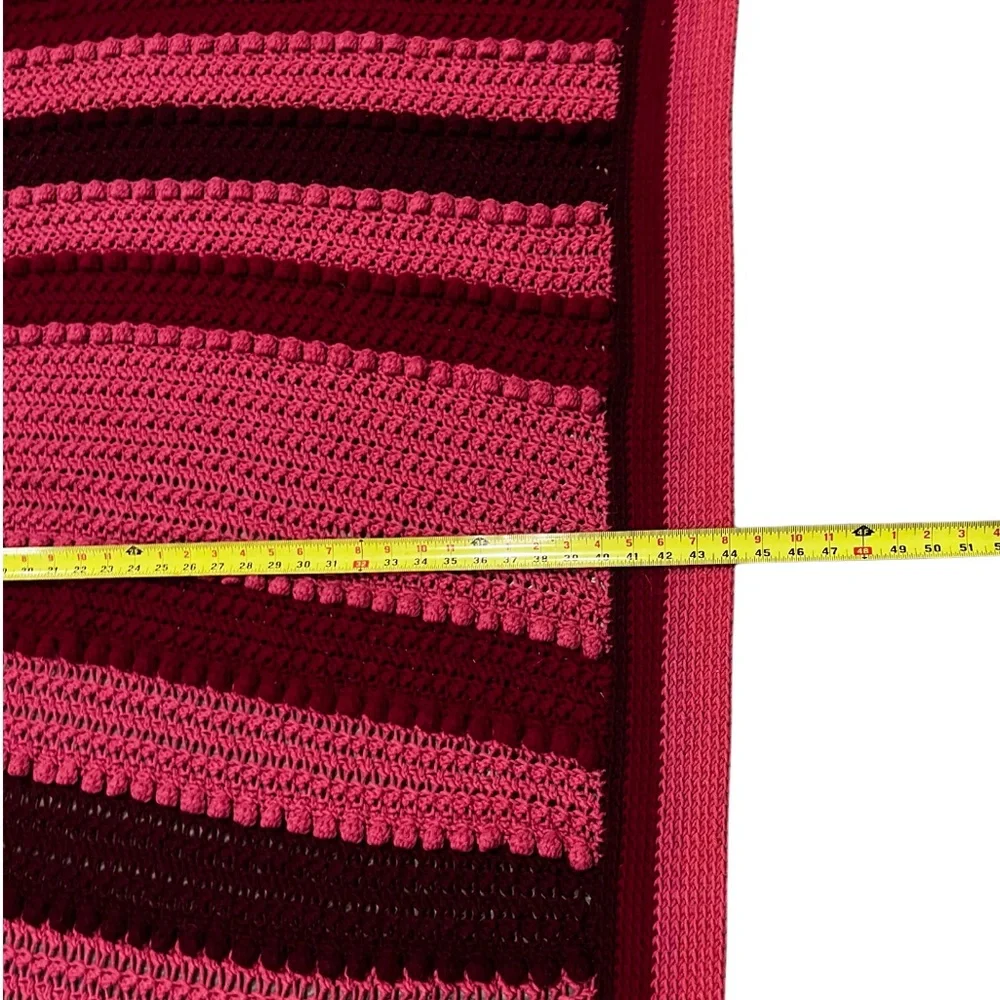 Pink and Dark Red Striped Crochet Blanket
